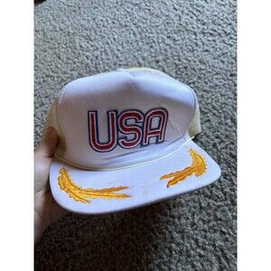Vtg 80s USA Scrambled Egg Swingster Trucker Hat Cap Snapback Eggs America Mesh